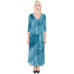 Cerulean Blue Geometric Patterns Quarter Sleeve Wrap Maxi Dress by SpinnyChairDesigns