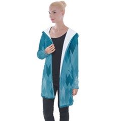 Cerulean Blue Geometric Patterns Longline Hooded Cardigan