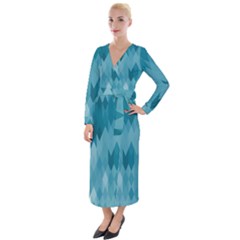 Cerulean Blue Geometric Patterns Velvet Maxi Wrap Dress