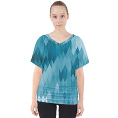 Cerulean Blue Geometric Patterns V-Neck Dolman Drape Top