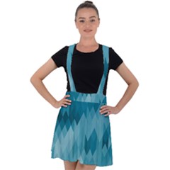 Cerulean Blue Geometric Patterns Velvet Suspender Skater Skirt by SpinnyChairDesigns