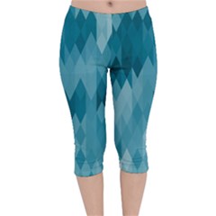 Cerulean Blue Geometric Patterns Velvet Capri Leggings 