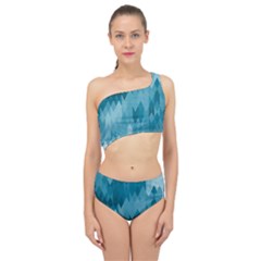 Cerulean Blue Geometric Patterns Spliced Up Two Piece Swimsuit