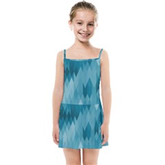 Cerulean Blue Geometric Patterns Kids  Summer Sun Dress by SpinnyChairDesigns