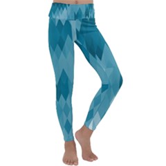 Cerulean Blue Geometric Patterns Kids  Lightweight Velour Classic Yoga Leggings