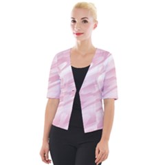 Pastel Pink Feathered Pattern Cropped Button Cardigan by SpinnyChairDesigns