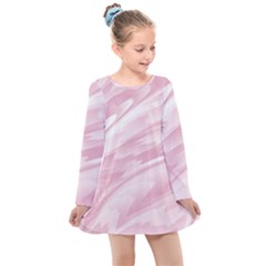 Pastel Pink Feathered Pattern Kids  Long Sleeve Dress by SpinnyChairDesigns