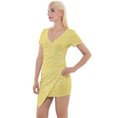 Boho Saffron Yellow Color Short Sleeve Asymmetric Mini Dress by SpinnyChairDesigns