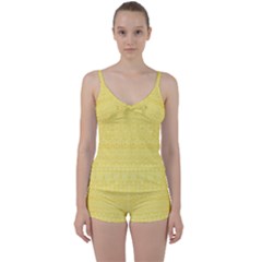 Boho Saffron Yellow Color Tie Front Two Piece Tankini by SpinnyChairDesigns