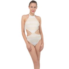 Boho Lemon Chiffon Pattern Halter Side Cut Swimsuit by SpinnyChairDesigns