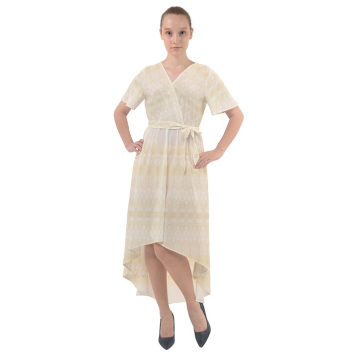 Boho Lemon Chiffon Pattern Front Wrap High Low Dress