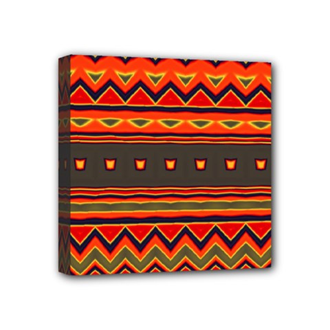 Boho Orange Tribal Pattern Mini Canvas 4  X 4  (stretched) by SpinnyChairDesigns