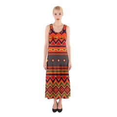 Boho Orange Tribal Pattern Sleeveless Maxi Dress by SpinnyChairDesigns