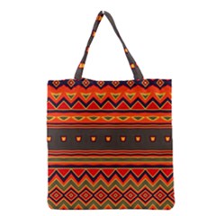 Boho Orange Tribal Pattern Grocery Tote Bag by SpinnyChairDesigns