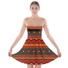 Boho Orange Tribal Pattern Strapless Bra Top Dress by SpinnyChairDesigns