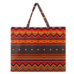 Boho Orange Tribal Pattern Zipper Large Tote Bag by SpinnyChairDesigns