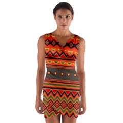 Boho Orange Tribal Pattern Wrap Front Bodycon Dress by SpinnyChairDesigns