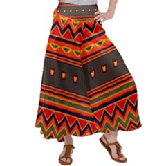 Boho Orange Tribal Pattern Satin Palazzo Pants by SpinnyChairDesigns