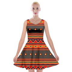 Boho Orange Tribal Pattern Velvet Skater Dress by SpinnyChairDesigns