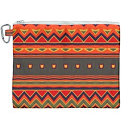 Boho Orange Tribal Pattern Canvas Cosmetic Bag (xxxl) by SpinnyChairDesigns