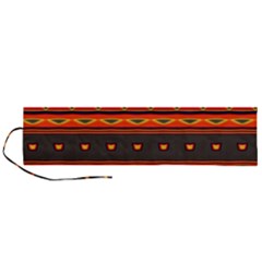 Boho Orange Tribal Pattern Roll Up Canvas Pencil Holder (l) by SpinnyChairDesigns