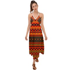 Boho Orange Tribal Pattern Halter Tie Back Dress  by SpinnyChairDesigns