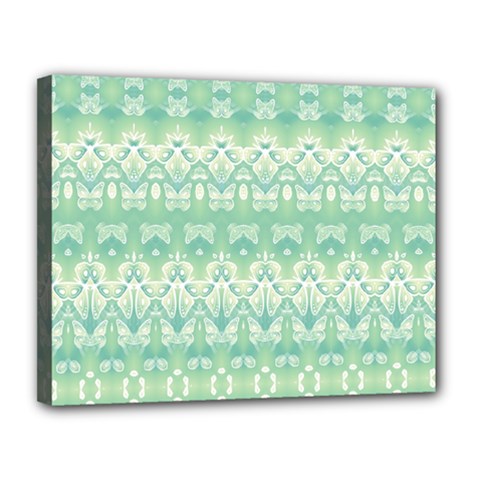 Boho Biscay Green Pattern Canvas 14  X 11  (stretched) by SpinnyChairDesigns