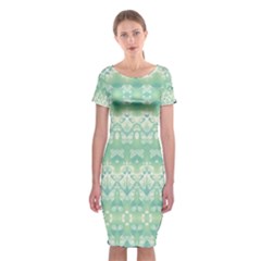 Boho Biscay Green Pattern Classic Short Sleeve Midi Dress by SpinnyChairDesigns