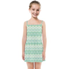 Boho Biscay Green Pattern Kids  Summer Sun Dress by SpinnyChairDesigns