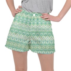 Boho Biscay Green Pattern Ripstop Shorts by SpinnyChairDesigns