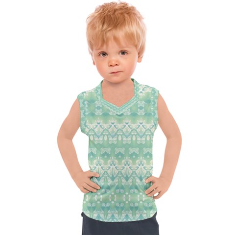 Boho Biscay Green Pattern Kids  Sport Tank Top by SpinnyChairDesigns