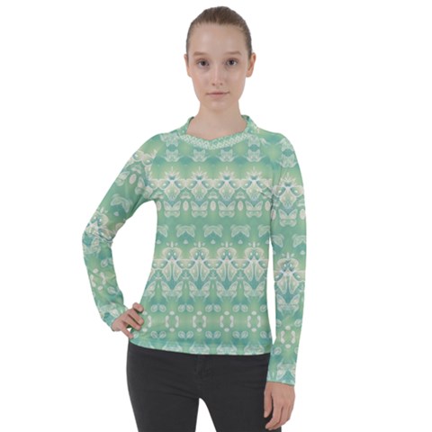Boho Biscay Green Pattern Women s Pique Long Sleeve Tee by SpinnyChairDesigns