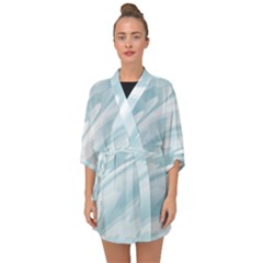 Light Blue Feathered Texture Half Sleeve Chiffon Kimono