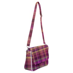 Magenta Gold Madras Plaid Shoulder Bag With Back Zipper by SpinnyChairDesigns