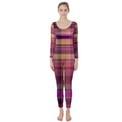 Magenta Gold Madras Plaid Long Sleeve Catsuit by SpinnyChairDesigns