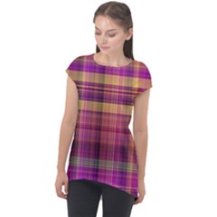 Magenta Gold Madras Plaid Cap Sleeve High Low Top by SpinnyChairDesigns