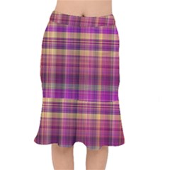 Magenta Gold Madras Plaid Short Mermaid Skirt by SpinnyChairDesigns