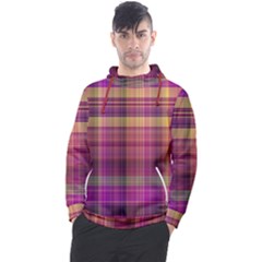 Magenta Gold Madras Plaid Men s Pullover Hoodie by SpinnyChairDesigns