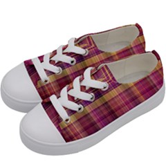 Magenta Gold Madras Plaid Kids  Low Top Canvas Sneakers by SpinnyChairDesigns