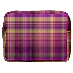 Magenta Gold Madras Plaid Make Up Pouch (large) by SpinnyChairDesigns
