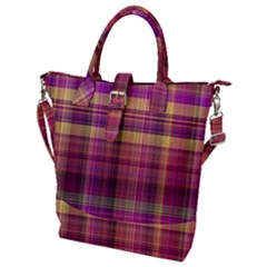 Magenta Gold Madras Plaid Buckle Top Tote Bag by SpinnyChairDesigns