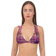 Magenta Gold Madras Plaid Double Strap Halter Bikini Top by SpinnyChairDesigns