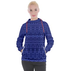 Boho Navy Blue  Women s Hooded Pullover by SpinnyChairDesigns