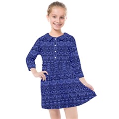 Boho Navy Blue  Kids  Quarter Sleeve Shirt Dress by SpinnyChairDesigns