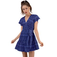 Boho Navy Blue  Flutter Sleeve Wrap Dress by SpinnyChairDesigns