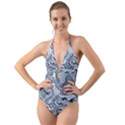 Faded Blue Abstract Art Halter Cut-Out One Piece Swimsuit View1