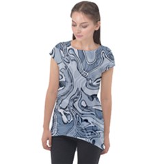 Faded Blue Abstract Art Cap Sleeve High Low Top by SpinnyChairDesigns