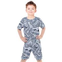 Faded Blue Abstract Art Kids  Tee And Shorts Set by SpinnyChairDesigns