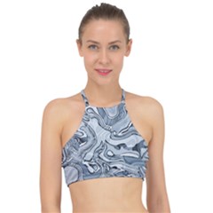 Faded Blue Abstract Art Racer Front Bikini Top by SpinnyChairDesigns