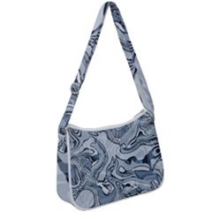 Faded Blue Abstract Art Zip Up Shoulder Bag by SpinnyChairDesigns